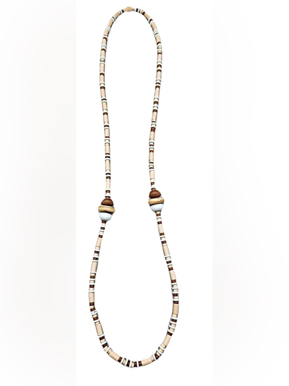 Vintage Handcrafted Cream & Brown Beaded Necklace - Women's Jewelry